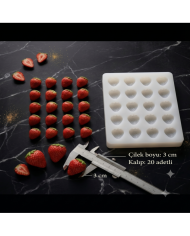 20'li Çilek Silikon Kalıbı – Mum, Sabun ve Epoksi Uyumlu (3 cm)